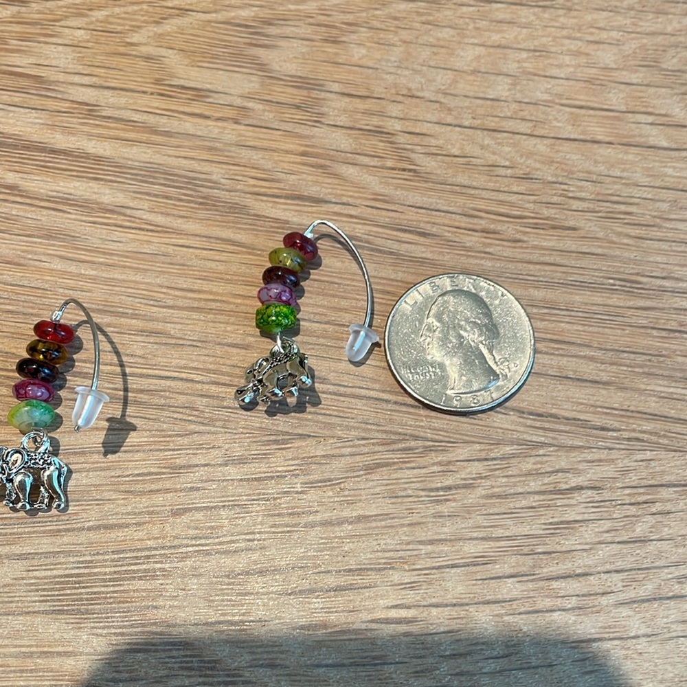 HAND CRAFTED ELEPHANT BOHO PIERCED EARRINGS Multicolored Rainbow - Picture 6 of 10
